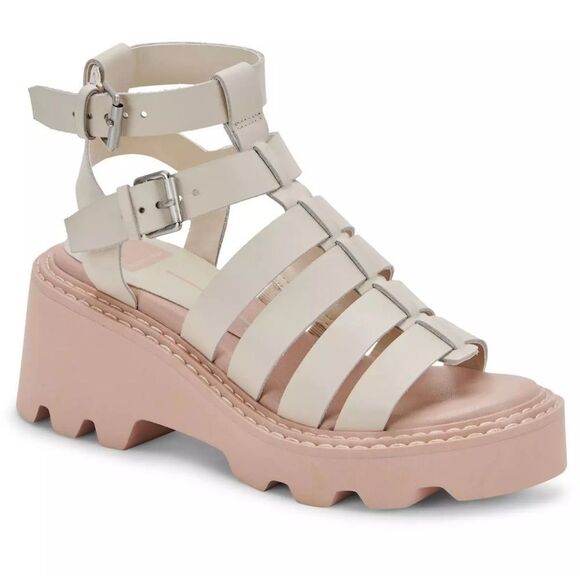Dolce Vita Womens Galore Buckle Heel Gladiator Ivory Sandals Shoes 8.5 - Picture 1 of 10